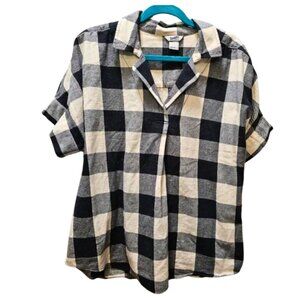 Duluth black plaid pop over collared flannel top size large
